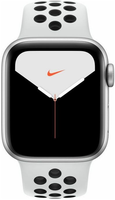 Apple Watch Nike Series 5 Smartwatch GPS + LTE, Unisex, 44mm, Aluminiumgehäuse, Silikon-Armband, Platin/Schwarz