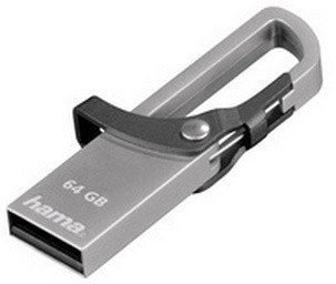 Hama 64GB USB-Stick USB2.0 Datenstick mit Karabiner (15 MB-s, Memory Stick besonders geeignet für Befestigung am Schlüsselbund oder Geldbeutel, Speicherstick, geeignet für Windows-MacBook) grau