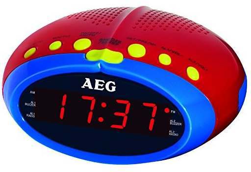 AEG MRC 4143 Uhrenradio für Kinder, mit UKW-MW-PLL Radio und 24-Stunden LED-Display, Einschlafautomatik (90 Min.), Wecker-Funktion, Uhrzeitgangreserve