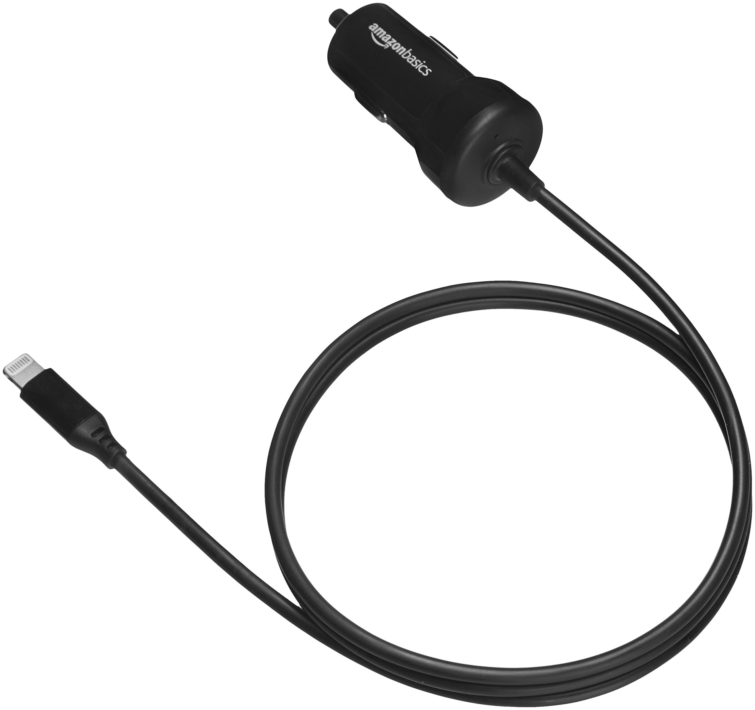 AmazonBasics - Kfz-Ladegerät mit Lightning-Anschluss, Gerade Kabel, 5 V, 2,4 A, 0,91 m, Schwarz