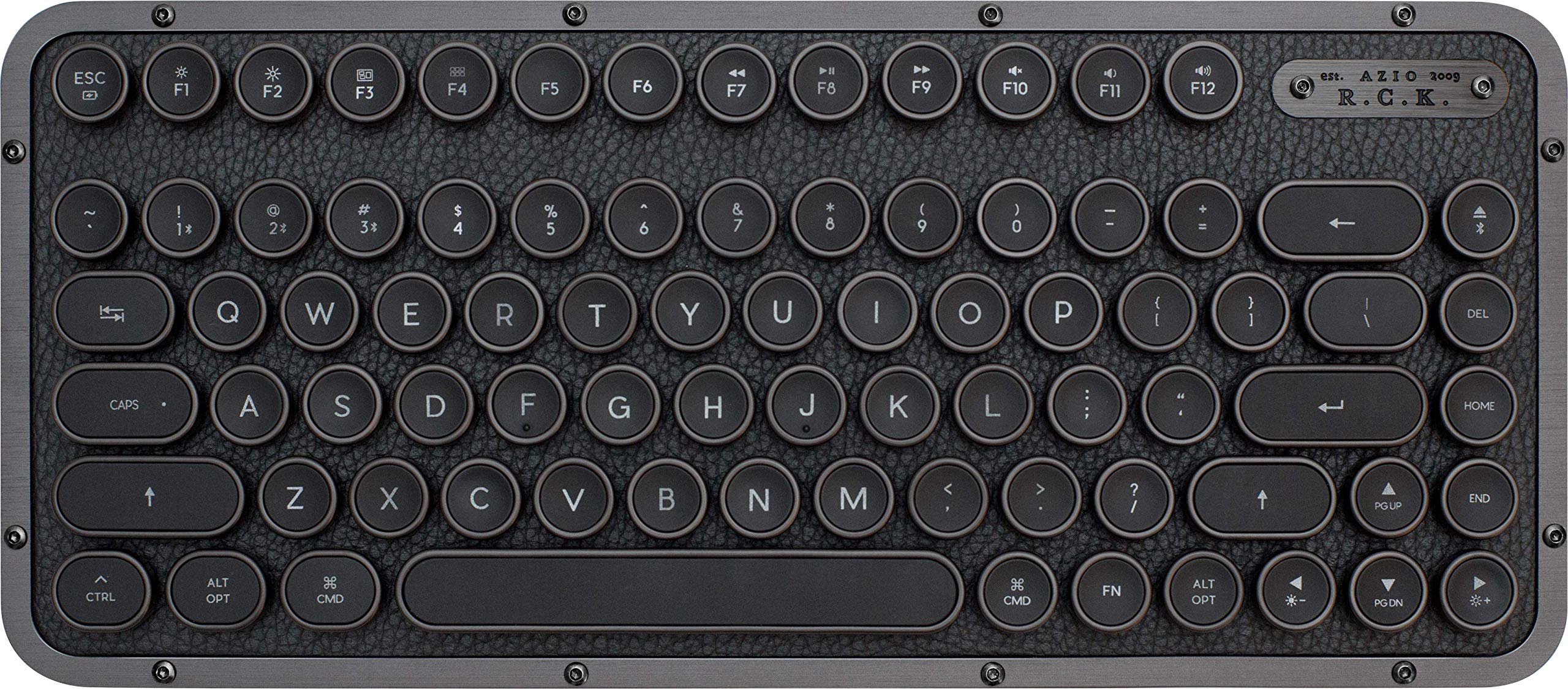 AZIO, Retro Compact Keyboard, R.C.K. GUNMETAL, mechanische mobile Bluetooth-Tastatur mit passender Handballenauflage, Vintage-Look, deutsches Layout QWERTZ
