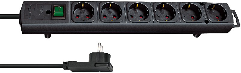 Brennenstuhl Comfort-Line Plus, Steckdosenleiste 6-fach (mit Flachstecker, Schalter, 2m Kabel und extra breite Abstände der Steckdosen) schwarz