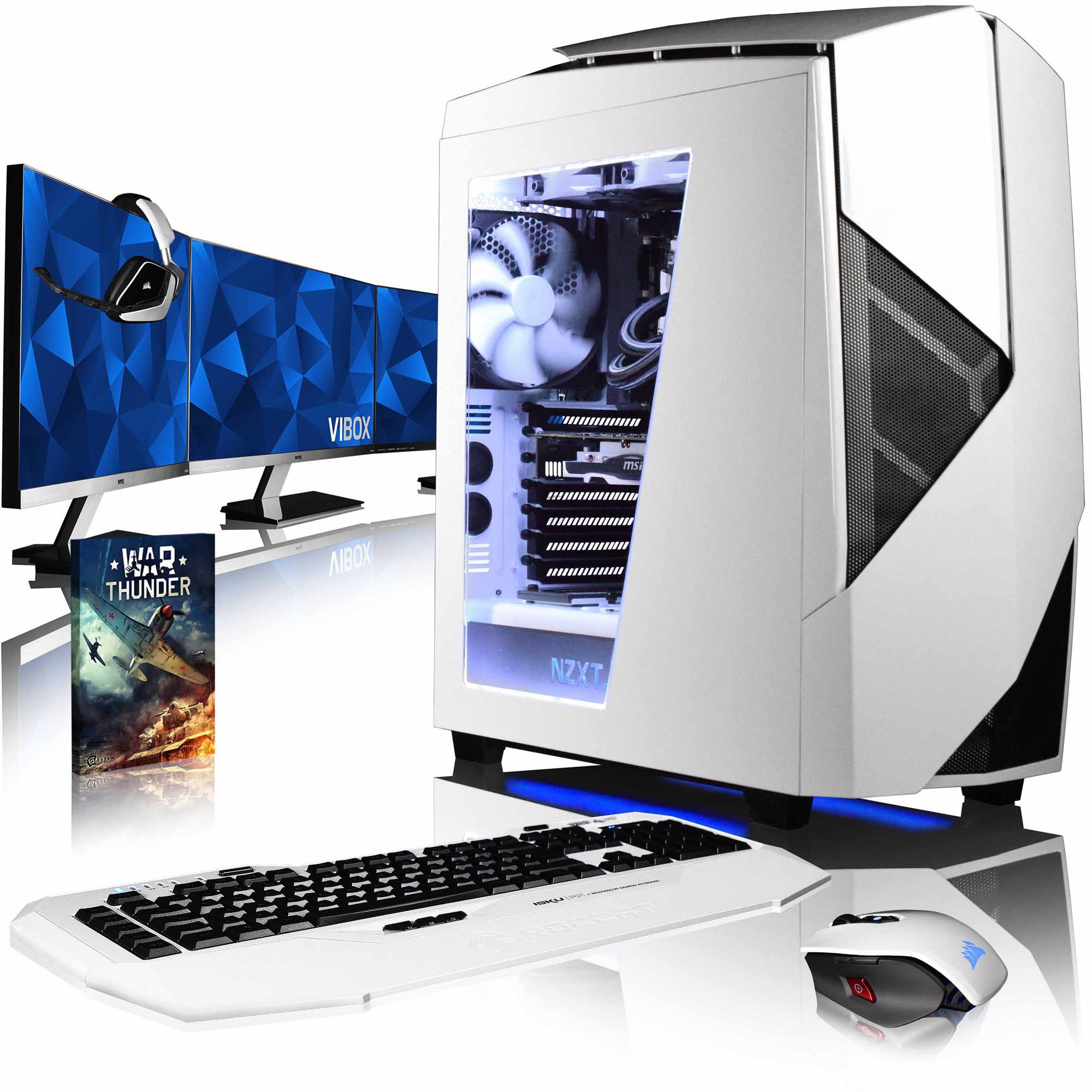 VIBOX Rapture L570-192 Gaming PC Computer mit Spiel Bundle, 3X Triple 27 Zoll HD Monitor (4,3GHz Intel i5 6-Core Prozessor, MSI Armor GeForce GTX 1070 Grafikkarte, 16GB DDR4 RAM, 3TB HDD, Ohne OS)