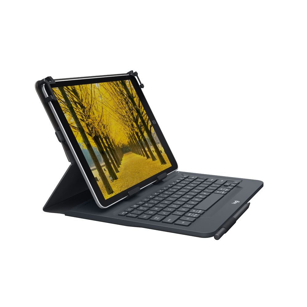 Logitech Universal Folio Tablet-Hülle mit Kabelloser Tastatur, Bluetooth, 2-Jahre Batterielaufzeit, Für 9 Zoll- 10 Zoll Tablets, Apple, Android & Windows-OS, Italienisches QWERTY-Layout - schwarz