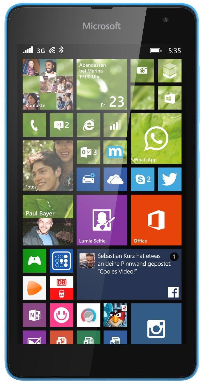 Microsoft Lumia 535 Smartphone 12,7cm (5 Zoll) IPS-Display, 8GB interner Speicher, 1GB RAM, Windows, Blau