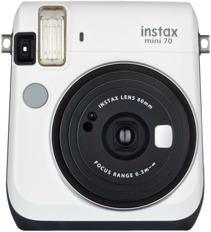 Fujifilm Instax Mini 70 Sofortbildkamera, Moon White, inkl. Batterien, Trageschlaufe