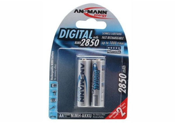 ANSMANN Akku AA Typ 2850mAh NiMH 1,2V - Mignon AA Batterien wiederaufladbar, mit hoher Kapazität ideal für hohen Strombedarf wie Kamera, Foto-Blitz, Taschenlampe, Controller (2 Stück)