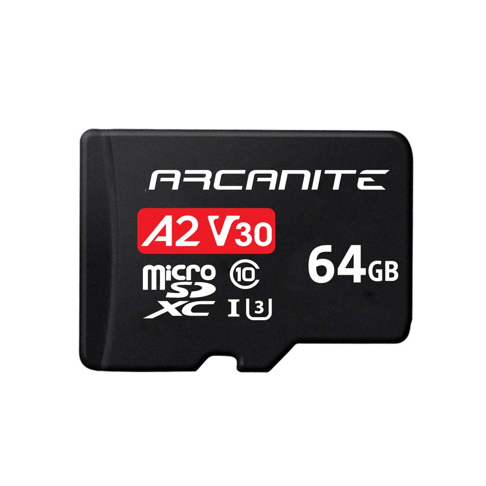 ARCANITE 64 GB microSDXC-Speicherkarte mit Adapter, A2, UHS-I U3, V30, 4K, C10, microSD, Lesegeschwindigkeiten von bis zu 95 MB-s.