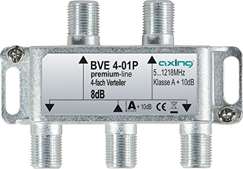 Axing BVE 4-01P 4-fach Verteiler Kabelfernsehen CATV Multimedia DVB-T2 Klasse A+, 10dB, 5-1218 MHz metall