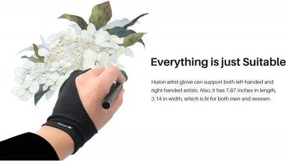 HUION Künstler-Zeichenhandschuh, Zeichenerlebnis für Grafiktabletts, Uni-Größe, 2 Finger für linke und rechte Hand, schwarz