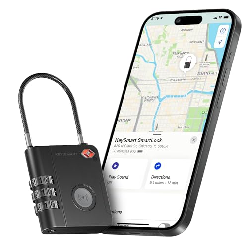 KeySmart SmartLock Gepäckschloss, TSA-genehmigt, kompatibel mit Apple Find My App, Bluetooth GPS Tracker, wasserabweisend, austauschbarer Akku