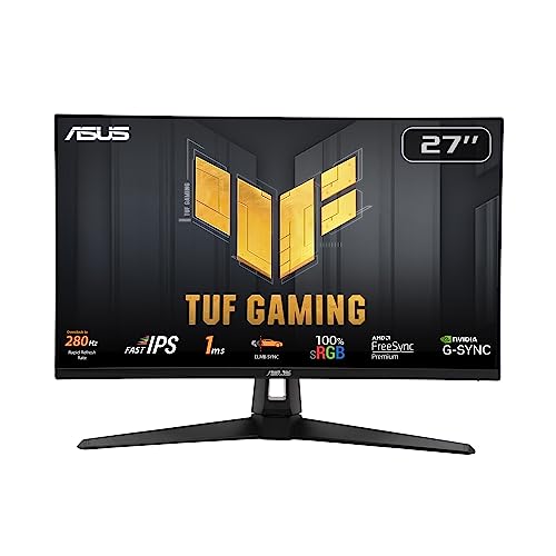 ASUS TUF Gaming VG279QM1A - 27 Zoll Full HD Monitor - 280 Hz, 1ms GtG, G-Sync, FreeSync, Adaptive Sync, ELMB, GameFast Input , HDR10 - Fast-IPS Panel, 16:9, 1920x1080, USB-Hub, DP, HDMI, Speaker, Schwarz