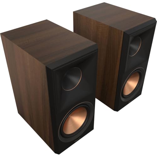 Klipsch Reference Premiere RP-600M II Bücherregal-Lautsprecher, 1 Paar in Walnuss mit 90° x 90° Hybrid-Tractrix-Horn und 16,5 cm Cerametallic-Tieftöner