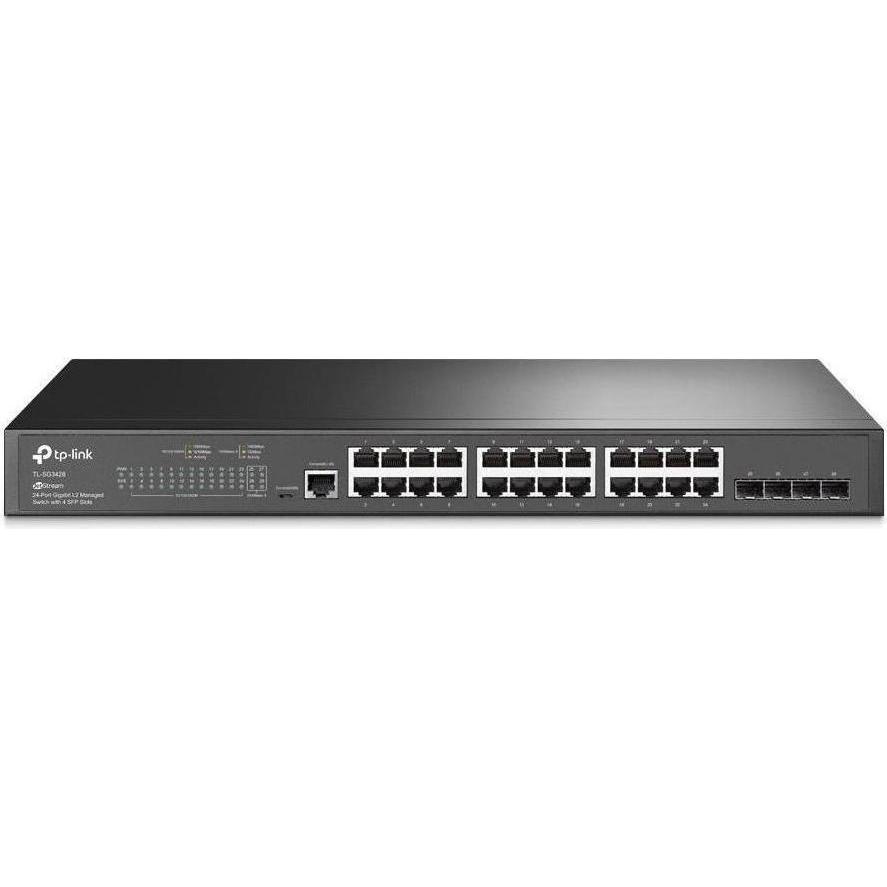 TP-Link TL-SG3428 JetStream Switch, 28 Ports mit Web-Management und Omada Controller, lüfterlos, Metallgehäuse für 19"-Rack
