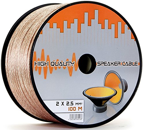 LOKMANN 100 Meter 2 x 2,5mm² Lautsprecherkabel CCA-Kupfer Transparent PVC- Dielektrikum Speaker Kabel HiFi Boxen High-End Box Musik Cable (100m, 2X 2,5 mm)