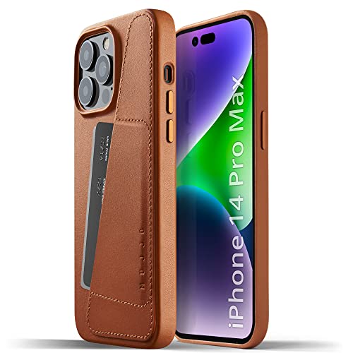 Mujjo Lederhülle für iPhone 14 Pro Max | Schutzhülle mit Kartenhalter, Premium-Leder, Wallet Phone Case, Japanische Mikrofaser, Goldbewertung, Satte Farben