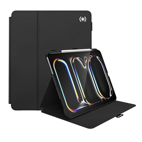 Speck iPad Pro 12,9–13 Zoll Hülle (Modell 2024, 7. Generation) mit Stifthalter und Kameraschutz, Multi-Range-Ständer, Balance Folio - Schwarz