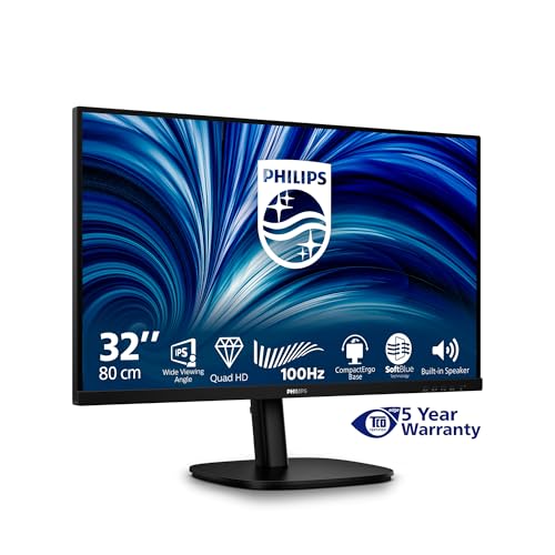 Philips 32B2N3500, 31,5 Zoll WQHD Monitor mit 100Hz, IPS Panel, 4ms GtG, Höhenverstellung, Lautsprechern und Adaptive Sync, Schwarz