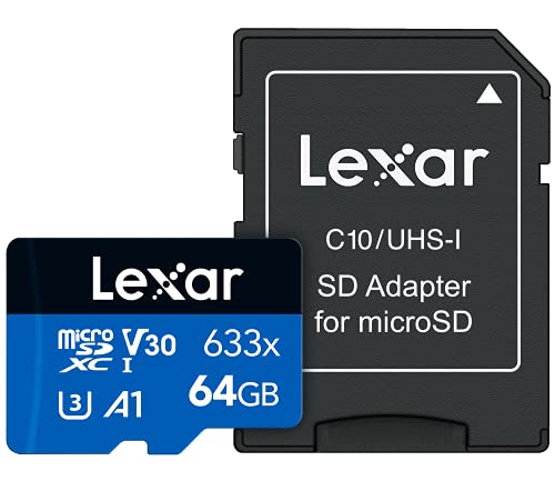 Lexar 64GB High-Performance 633x microSDHC UHS-I, bis zu 100MB/s Lesegeschwindigkeit, 20MB/s Schreibgeschwindigkeit, microSDXC