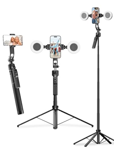 Rollei Easy Creator Quadpod, Handy Stativ mit 360° Rotation, automatischer Gesichtsverfolgung, 163 cm, mit Licht und Fernbedienung für Vlogs und Selfies