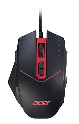 Acer Nitro Gaming Maus (4.200 DPI, anpassbar mit Vier Stufen und acht Tasten inkl. Burst Fire, LED Beleuchtung, optionale Gewichte (4x5g)) rot/schwarz