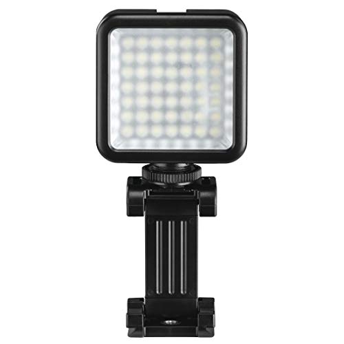 Hama LED Lampe als Videolicht, Fotolicht, Kameralicht (dimmbarer LED Strahler 6000 K, kompakte, tragbare Fotolampe mit Handyhalterung, Blitzschuh z.B. für Mikro, 1/4 Zoll Gewinde für Kamera-Stativ)