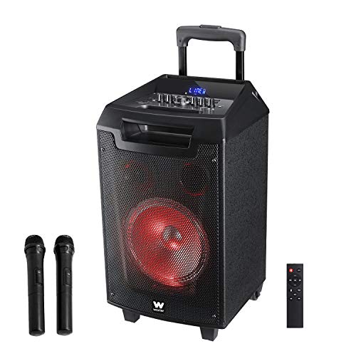 Woxter Rock'n'Roller - Lautsprecherwagen mit Karaoke-Funktion, 80W, LED-Display, Bluetooth, SD-Kartenleser-USB, AUX, Priorität Mic, Fernbedienung, Hochleistungsakku, X2 drahtlose Mikrofone
