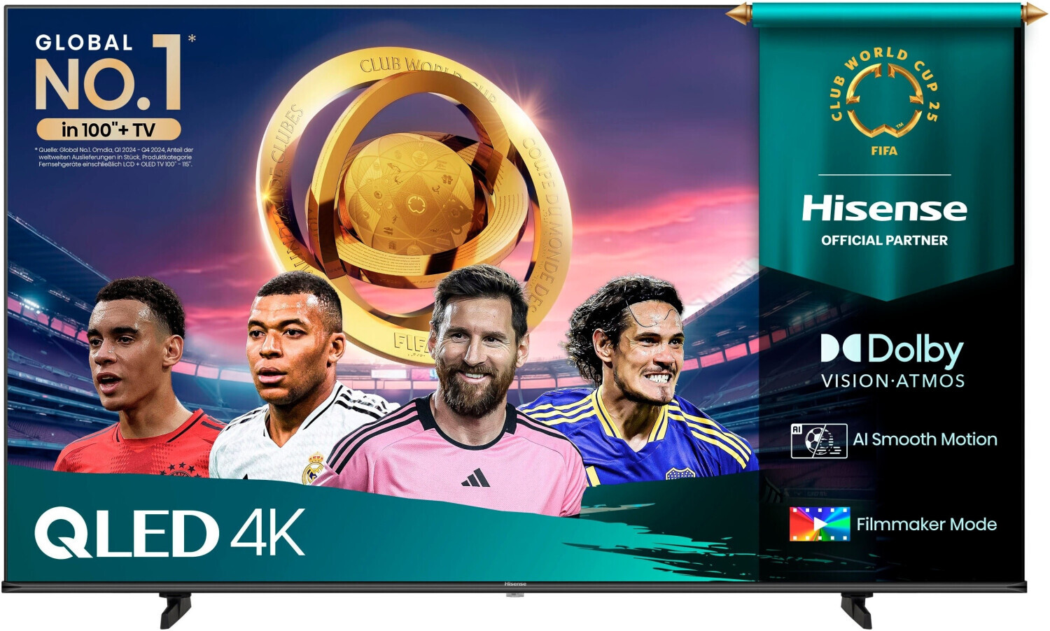 Hisense 65E77Q, QLED-Fernseher 65 Zoll (164 cm) 4K Ultra-HD Smart-TV, schwarz mit Dolby Vision und Game Mode PLUS