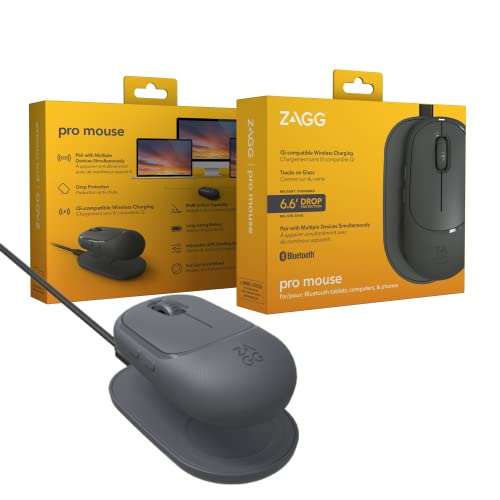 ZAGG Pro Mouse W/Wireless Charging Pad, Universal, ohne Batterien, lädt mit Gebrauch, Anthrazit