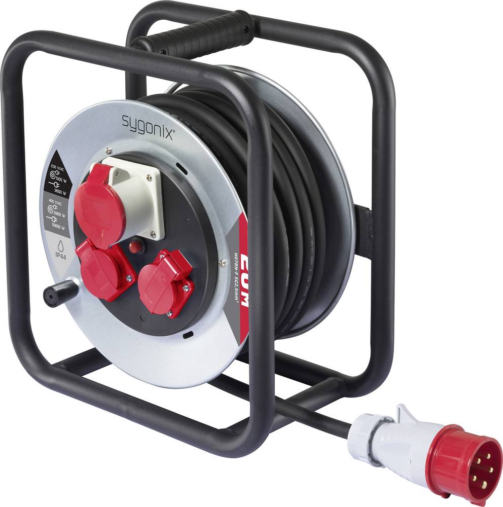 Sygonix SY-10236114 Kabeltrommel 20m, CEE-Stecker 16A 5polig, schwarz
