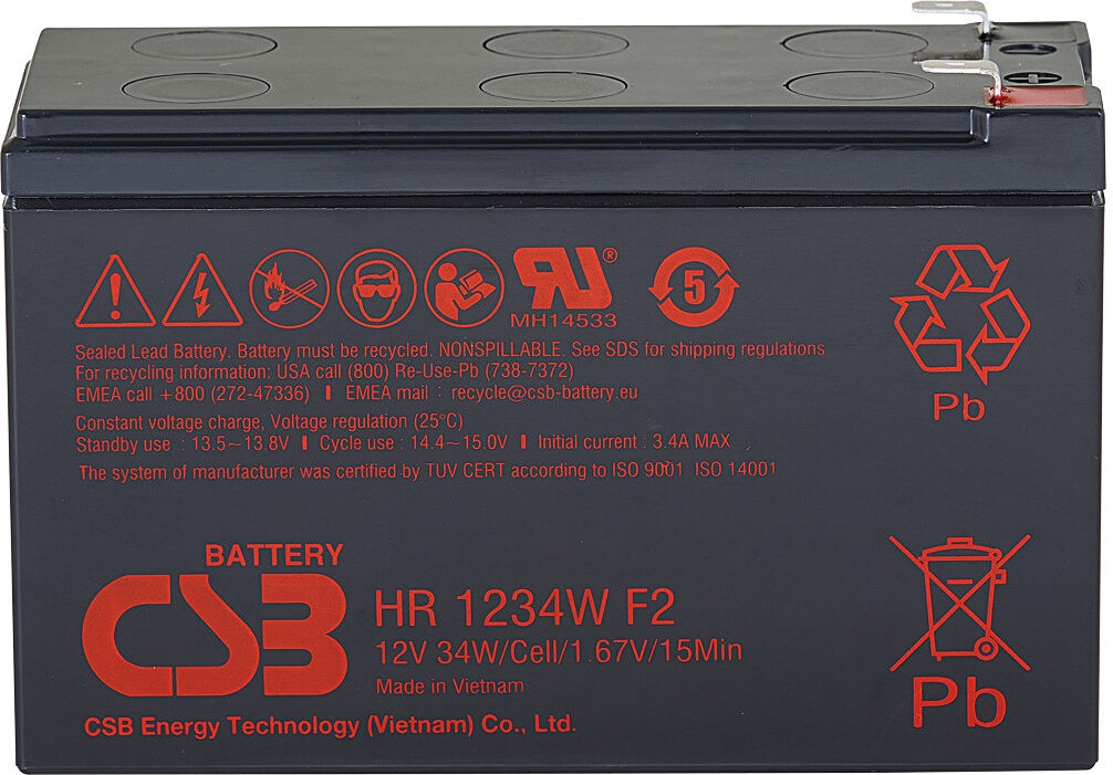 CSB Battery HR1234W F2, Stützbatterie 12V, 9Ah, 130A, wartungsfrei mit AGM-Technologie