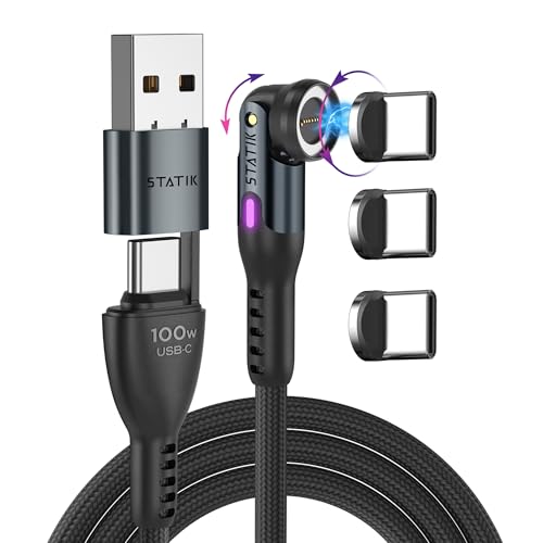Statik 360 Pro Magnetisches Handy-Ladekabel, 3-in-1 Ladekabel, 100-W BlitzCharge, magnetisches USB-C, Schwarz, 2m