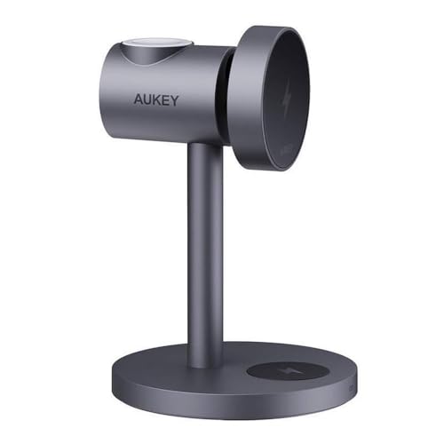 Aukey Wireless Charger MagFusion 3 in 1 LC-MC311, 15W Qi2 (Gray) - Handy-Ladegerät, kabellose Ladefunktion, schnelles 15W Laden