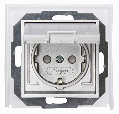 Kopp Athenis Unterputz-Feuchtraum Schutzkontakt-Steckdose, stahlfarben, IP44, 16A, 250V~ mit Klappdeckel