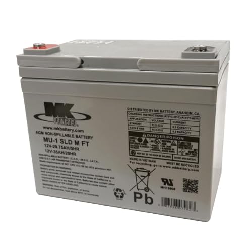 MK Battery 12V 35Ah Wartungsfreie AGM Bleiakku für Rollstühle und Elektromobile, MU-1 SLD M-FT