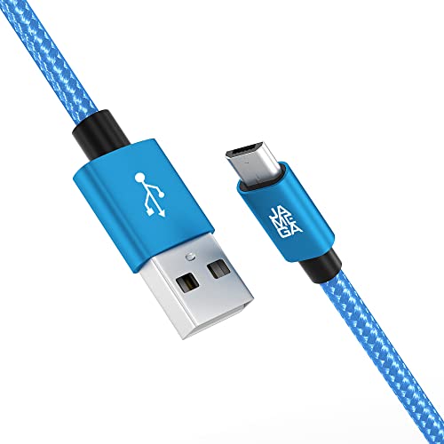 JAMEGA 3m Premium Micro USB Kabel | Nylon geflochten | Kompatibel mit Samsung, HTC, Huawei, Sony | Blau