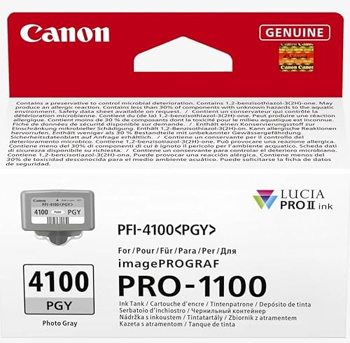 Canon PFI-4100 PGY, Druckerpatrone, 80 ml photo grey für hochwertige Drucke mit LUCIA PRO II-Technologie