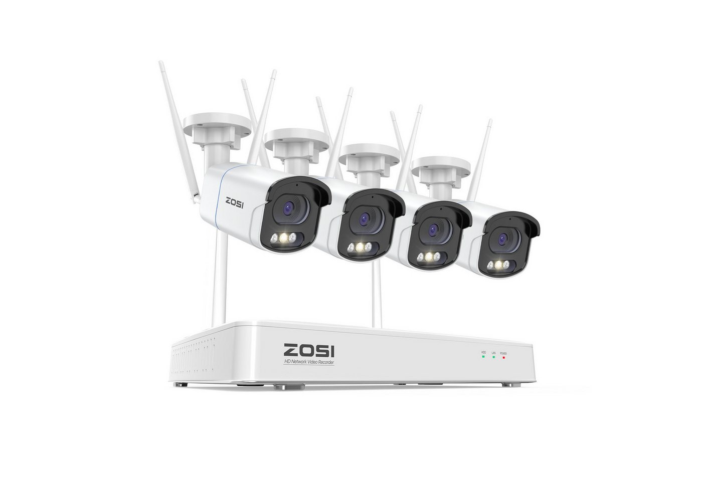 ZOSI 2.5K WiFi-Sicherheitskamerasystem, 4MP Überwachungskamera (Außenbereich, 4-tlg., 2TB HDD für 24/7 Aufnahme, mit AI-Personenerkennung)