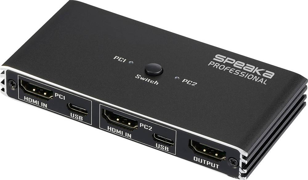 SpeaKa Professional HDMI 2.0 Slim KVM 2X1 Switch, 4K 60Hz, 18 Gbit/s, USB 2.0 + IR, Schwarz