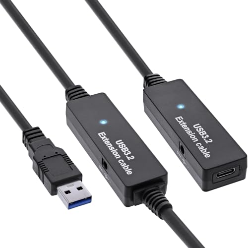 InLine® USB 3.2 Gen.1 Aktiv-Verlängerung, USB-A Stecker an USB-C Buchse, 10m, schwarz, 5 Gb/s Datenrate