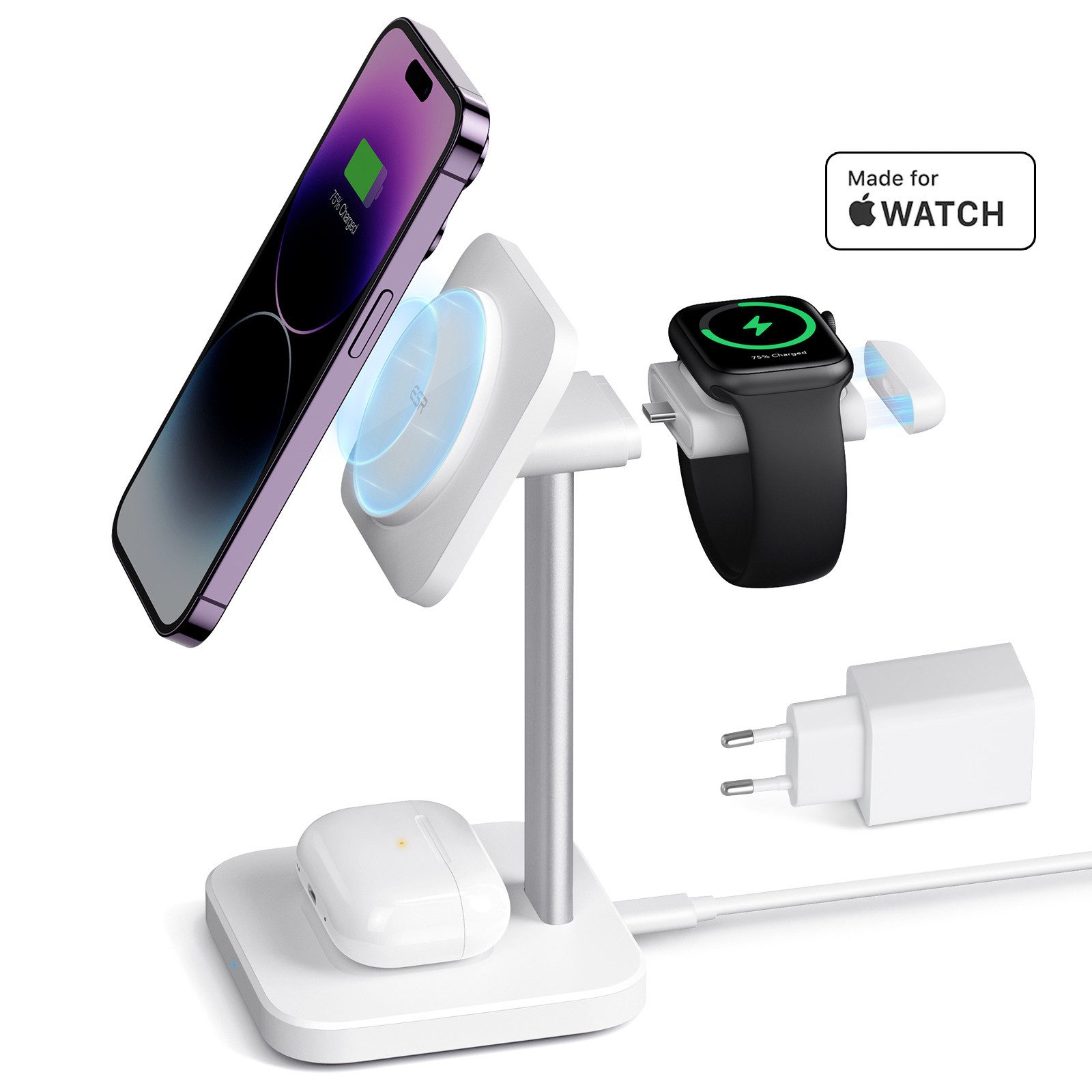 ESR HaloLock 3-in-1 kabelloses Laden Set Wireless Charger (Made for Apple Watch) in Schwarz