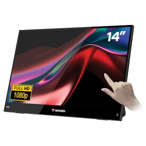 Verbatim Portable Touchscreen Monitor, 14" Full HD, mobiler Monitor mit USB-A, USB-C und HDMI-Anschluss, schwarz