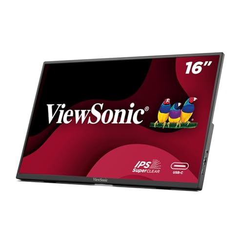 ViewSonic VA1650, 16 Zoll USB-C tragbarer Monitor mit leichtem Design und Schutzhülle