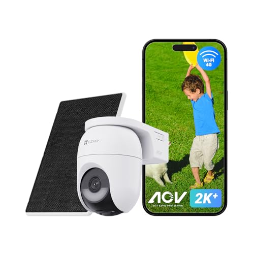EZVIZ CB8 Lite 4G Überwachungskamera mit 360° PTZ, 4MP, Farb-Nachtsicht, 2-Wege-Audio, Person/Fahrzeugerkennung und 5W Solarpanel