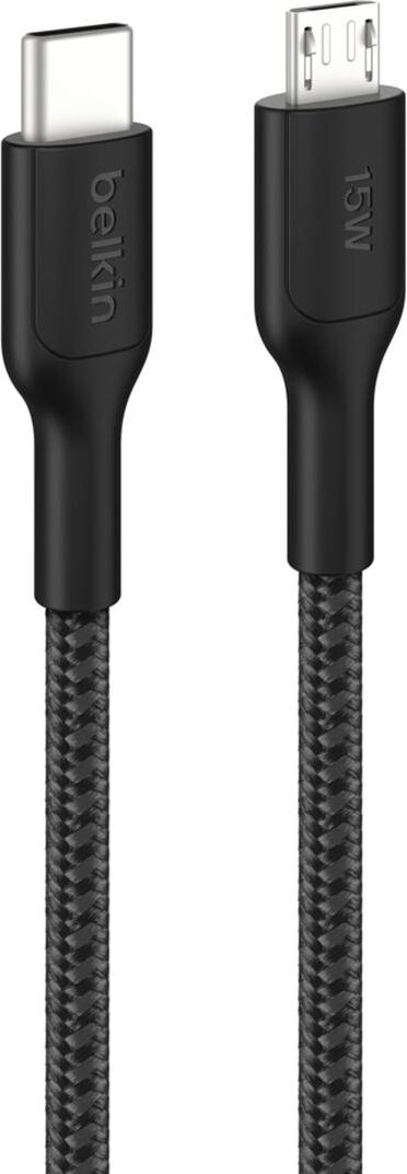 Belkin CAB026hq1M, geflochtenes USB-C auf Micro-USB-Kabel, 1 m, bis zu 15 W Ladeleistung, universelle Kompatibilität