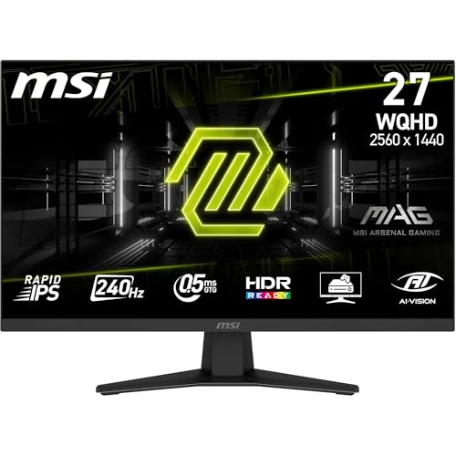 MSI MAG 274QF X24, 27" WQHD Gaming Monitor mit Rapid IPS Panel, 2560x1440, 240Hz, 0,5ms, HDR Ready, AMD FreeSync Premium, AI Vision, HDMI 2.0b, DisplayPort 1.4, neigbar, VESA kompatibel, Schwarz