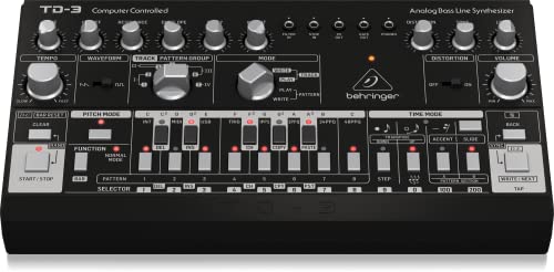 Behringer TD-3 BK, Analog-Synthesizer Clone der Roland TB-303 mit 16-Schritt Stepsequencer und Distortion Effekt, schwarz