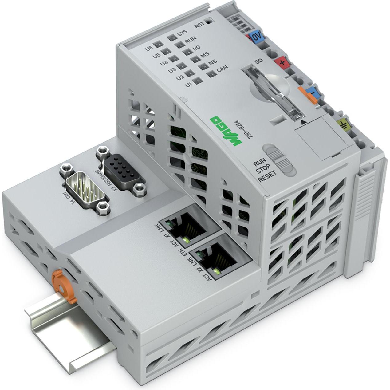 Wago PFC200 Controller, Netzwerk Switch mit 2 x Ethernet, RS-232/-485, grau