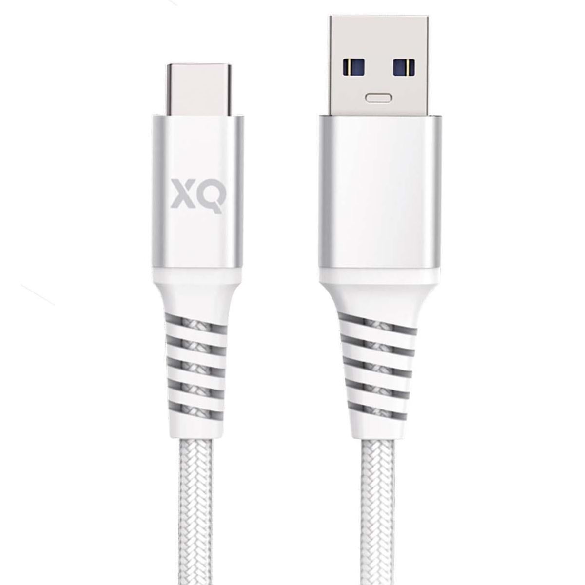 Xqisit USB-A auf USB-C 3.0 Kabel, 2m Baumwolle Braided, hohe Lade- und Datenübertragungsgeschwindigkeit, Weiß