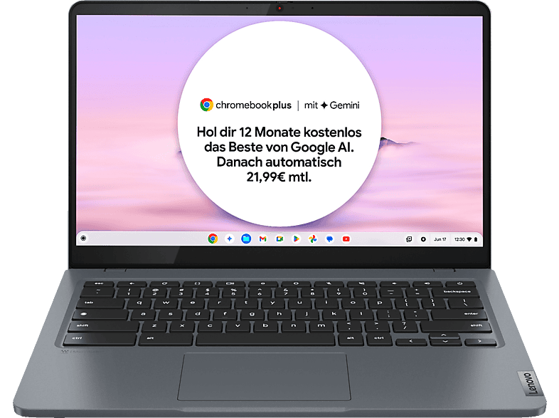 LENOVO IdeaPad Slim 3i, Chromebook Plus, 14 Zoll Full-HD, Intel Core i3 N305, 8 GB RAM, 256 GB SSD, Storm Grey, Google ChromeOS